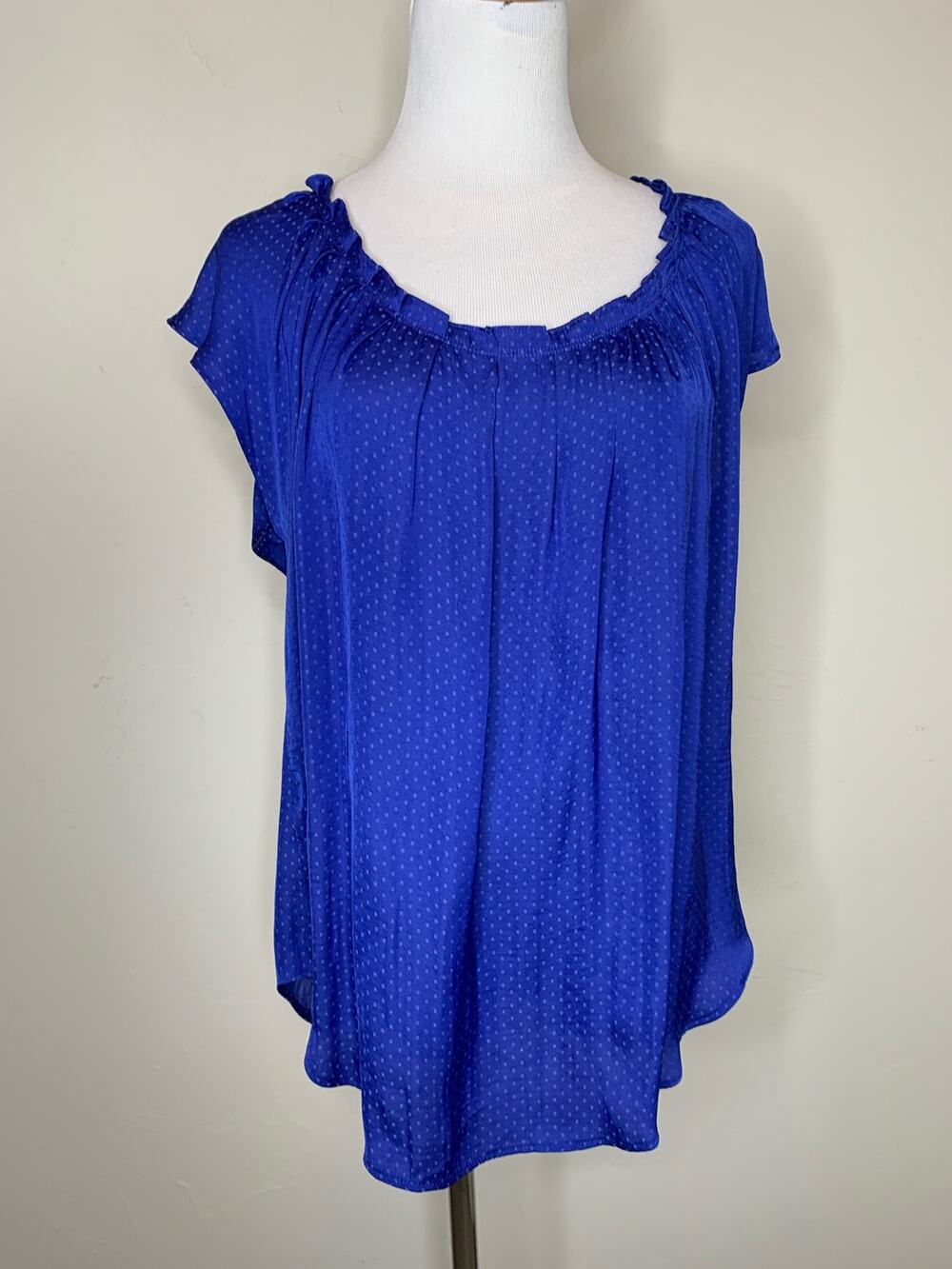 Lauren Conrad Bllue Micro Dot Silky Blouse Sz Large
